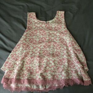 Pink tank top with mint designs and lace trim